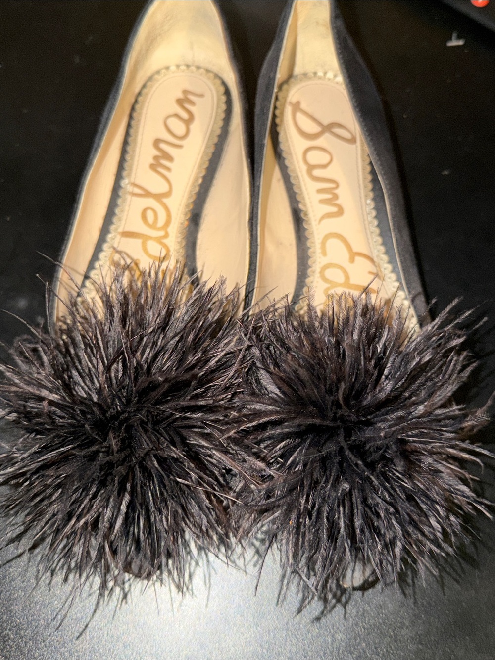 Sam Edelman Black Feather Hazel Pointed Toe Flats Size 7